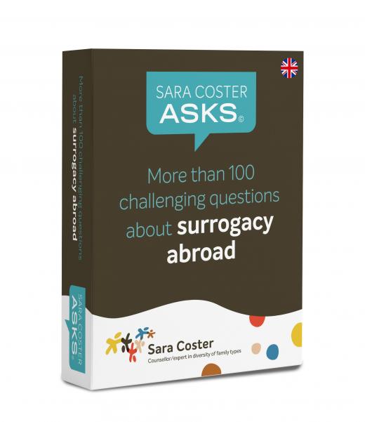 Doosje van het vragen spel draagmoederschap in het buitenland