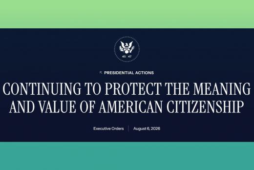 op een zwarte achtergrond de titel van de executive Order:CONTINUING TO PROTECT THE MEANING AND VALUE OF AMERICAN CITIZENSHIP  en presidentszegel