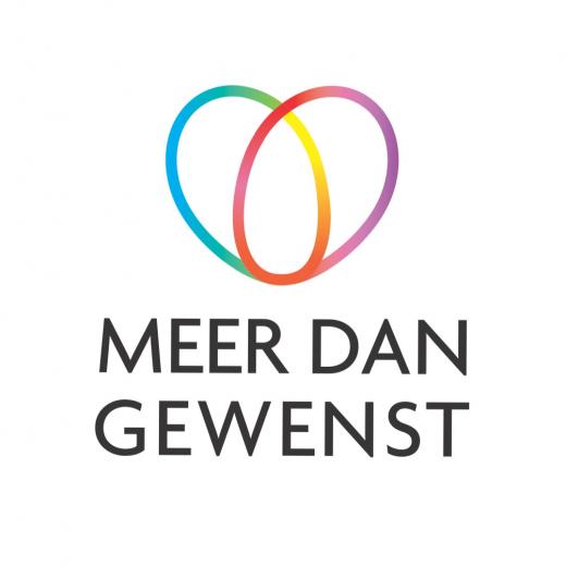 Twee ovale die in elkaar overlopen waarbij de lijn kleurovergangen heeft en de woorden Meer dan Gewenst
